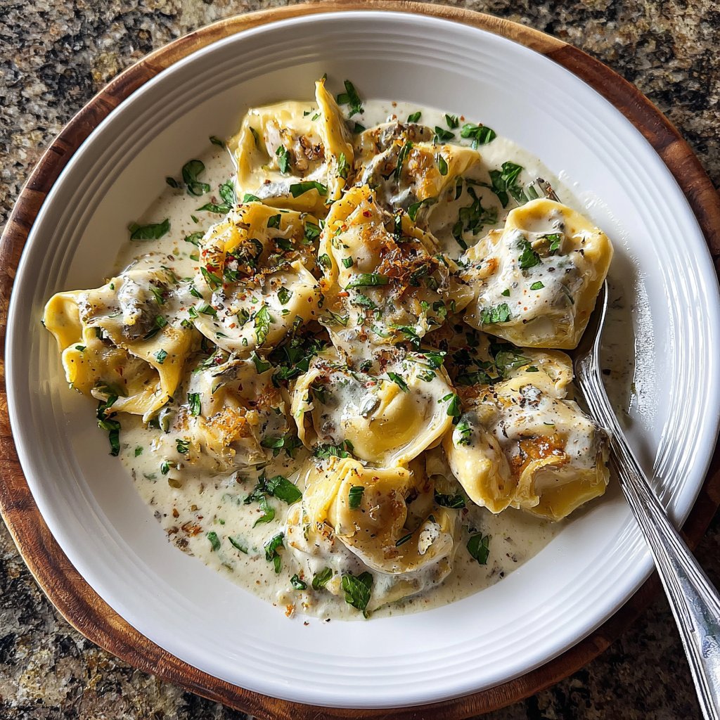 Garlic Steak Tortellini with Parmesan Cream Sauce